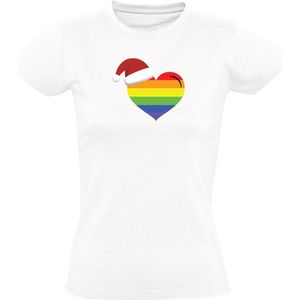 Regenboog hartje Dames T-shirt - kerst - feest - lgbtq - gay - pride - kerstmis