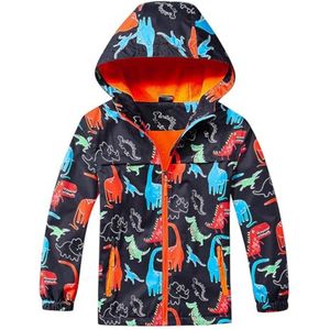 Gevoerde Waterdichte Softshell Regenjas voor Kinderen met Fleece Voering en Dinosaurus Print