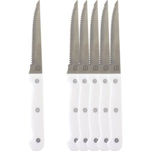 OTIX Steakmessen - Set van 6 Stuks - Wit - Vleesmessen - Vaatwasserbestendig - 21x2x1,5cm - Steakmessenset - RVS
