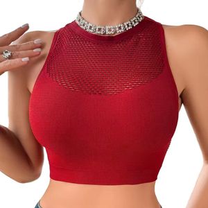 Luchtige sexy sport top - Tank top - Hemd - Off shoulder - Rood - Transparant