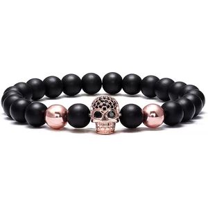 LOUD AND CLEAR® - Kralenarmband - Armband Heren - Armband Dames - Kralen - Skull - Mat Zwart Koper