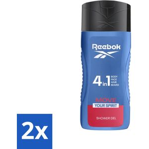 2 x Reebok - Move Your Spirit - Douchegel - 4 in 1 - 400 ml - Reebok Douchegel - 4-in-1 Douchegel - Douchegel Voor Mannen - Verfrissende Douchegel - Douchegel Met Aloe Vera