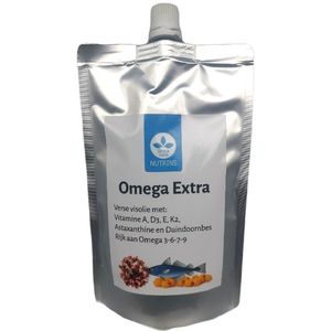 Nutrins Omega Extra 200 ml - Omega-extra rijk aan omega 3, omega 6, omega-7 omega 9. Visolie, Borage-olie en Duindoornbes-olie. Verrijkt met vitaminen en astaxanthine.