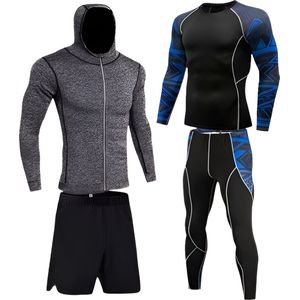 E-shop4u® - Winter Thermokleding Set Mannen - 4-delig Thermisch Ondergoed - Heren - Compressie - Snel Drogend - Ademend - Lente/Zomer/Herfst/Winter - 3XL - Grijs/Blauw