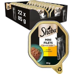 Sheba Kattenvoer Mini Filets - Adult - Natvoer - Kip en Kalkoen in Saus - kuipjes 22 x 85g