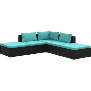 vidaXL 5-delige Loungeset poly rattan zwart