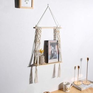 Macramé wandrek, 1 stuk, wandrek, macraméhout, hangend, natuurlijk rek, handgemaakt, met katoenen touw voor woonkamer, kantoor, slaapkamerdecoratie