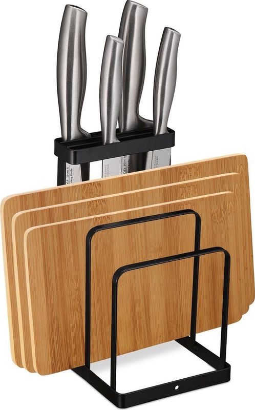 Relaxdays Snijplanken- & messenhouder - aanrecht organizer - snijplankenstandaard - metaal