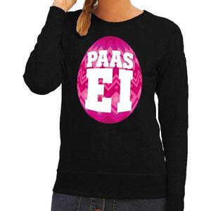 Zwarte Paas sweater met roze paasei - Pasen trui voor dames - Pasen kleding M