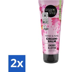 Organic Shop - Hand & Nail Cream - Cherry & Lotus - Verzorgend en Hydraterend - 75 ml - Voordeelverpakking - 2 stuks