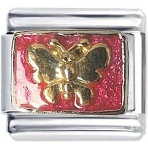 Quiges - Schakel - Bedel - 9mm - charms - Gouden vlinder - Geschikt voor - Nomination- armband - Schakelarmband - italy bedels armband