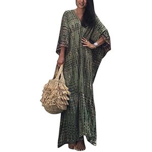 Elegante Lange Strandjurk voor Dames – Zomer Maxi-Jurk met Print en Losse Kaftan