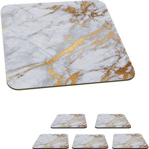 Onderzetters voor glazen - Marmer - Grijs - Goud - 10x10 cm - Glasonderzetters - 6 stuks