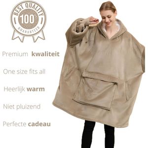 Q-Living Hoodie Deken - Extra Lang & Dik - Snuggie - Plaid Met Mouwen - Snuggle Hoodie - Fleece Deken Met Mouwen - 1450 gram - Kaki Nieuwe Buidelzak