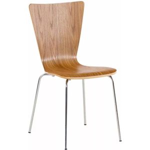 In And OutdoorMatch Bezoekersstoel Audie - Eetkamerstoel - bruin - hout - chromen poten - stapelbaar - set van 1 - zithoogte 45 cm modern -