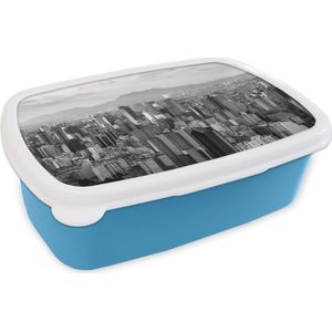 Broodtrommel Blauw - Lunchbox - Brooddoos - Sao Paulo in Brazilië - zwart wit - 18x12x6 cm - Kinderen - Jongen