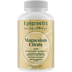 Epigenetix - Magnesium Citraat 200mg - 100 premium tabletten - Meer energie, minder vermoeidheid, ondersteuning van spier- en zenuwfunctie, ondersteunt gezonde botten en tanden, hoge opneembaarheid van magnesium citraat