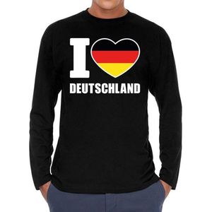 I love Deutschland supporter t-shirt met lange mouwen / long sleeves voor heren - zwart - Duitsland landen shirtjes - Duitse fan kleding heren M