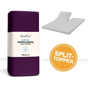 Loom One - Hoeslaken Splittopper - Paars - 100% Jersey Katoen - 180x200 cm - tot 12 cm matrasdikte