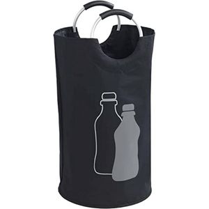 WENKO Flessenverzamelaar Jumbo, 69 liter, flessentas met decoratieve print & softgrip aluminium draaggrepen voor eenvoudig transport van lege flessen, 100% polyester, 38 × 72 cm, zwart