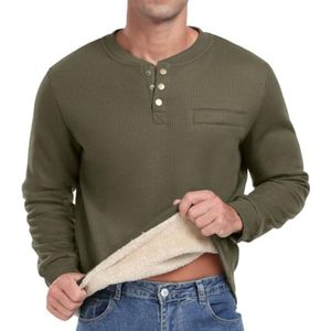 Heren Henley sweatshirt met pluche wafelpatroon - Lange mouwen Warm Thermo Casual Wintertrui