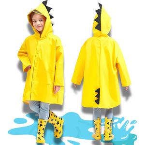 BoefieBoef Kinderregenjas Regenponcho Dinosaurus Geel - Maat XL - Kleuter Kind 4-6 Jaar - Ruim en Comfortabel - Ideaal Cadeau - Perfect voor School en Buitenspelen - Polyester - Kerst Cadeau - Geschikt voor Regen en Winter