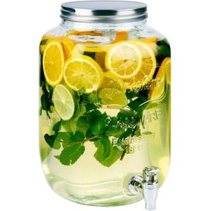 Drank/water/sap dispenser Beverages - 8 Liter - bewerkt deco glas - tapkraan/deksel - zilver