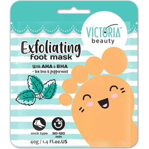 Victoria Beauty Exfoliërend Voetmasker Sokken – 40 g – Tegen Ruwe Huid & Eelt – Met Pepermunt, Theeboomolie, Melkzuur & Salicylzuur – Zachte, Gladde Voeten in 1 Behandeling