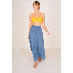Lange Rok Dames – 100% Katoen – Zomerrok met Elastische Taille en Plooien – Boho Maxi Rok – blauw – S/M