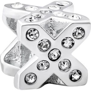 Quiges - 925 - Zilveren - Bedels -Sterling zilver - Beads - Letter X Kraal Charm - Geschikt – voor - alle bekende merken - Armband Z326