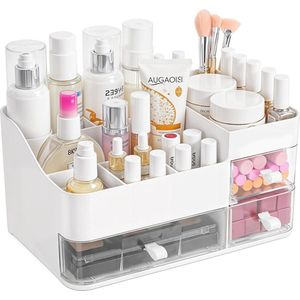 Witte Make-up Opslag Organizer - Cosmetica Display Kast - 3 Doorzichtige Lades - Kleur: Wit - Materiaal: Kunststof