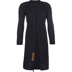 Knit Factory Luna Lang Gebreid Vest Navy - Gebreide dames cardigan - Lang vest tot over de knie - Donkerblauw damesvest gemaakt uit 30% wol en 70% acryl - 36/38