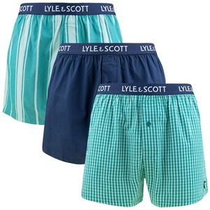 Lyle & Scott heren 3P wijde boxershorts lenny groen & blauw