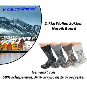4-Paar Original Noorse Narvik Dikke Wollen Sokken in 4-Kleuren 35-38