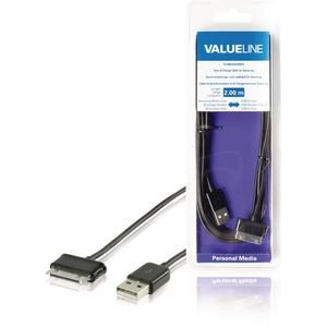 Valueline VLMB39200B20 Sync & Charge-kabel voor Samsung 30-pins Mannelijk - Usb A Mannelijk Zwart 2,00 M
