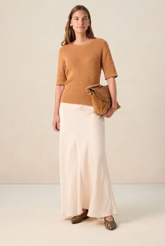 Sissy-Boy - Lichtbruine Trui - Katoen - Met Parel Details