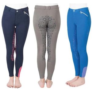 Meisjes rijbroek met siliconen grip in blauw/roze - maat 152