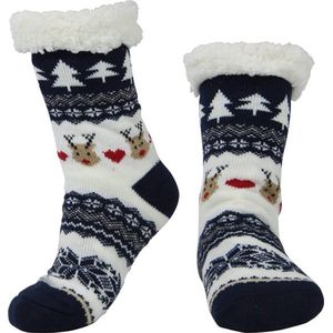 Huissokken - Anti Slip Sokken -Kerstcadeau Voor Vrouwen - Verwarmde Sokken - Fluffy Sokken - Huissokken - Warme Sokken - Bedsokken - Dikke Sokken - Thermosokken - Kerstsokken Dames en Heren - Rendier Blauw