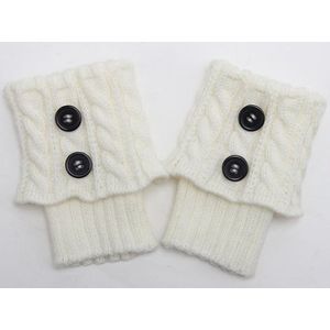 Beenwarmers - Legwarmer - Modieuze Knopen - Met Kabelpatroon - Acryl - wit - 16+10cm - Warm - gebreide korte laarzen manchetten