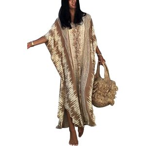 Dames Katoenen Vest Bohemian Lange Kimono Strand Zwempak Cover-up Jurk Plus Size Badjas