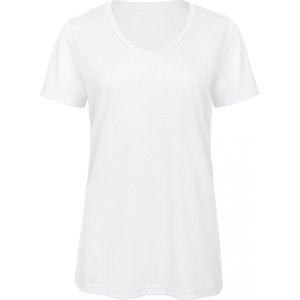 T-shirt Dames XS B&C V-hals Korte mouw White 50% Polyester, 25% Katoen, 25% Viscose