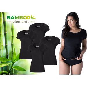Bamboo - T Shirt Dames - Bamboe - Ronde Hals - 4 Stuks - Zwart - S - Anti Zweet Shirt Dames - Bamboe Ondershirt - Onderhemd Dames Shirts Korte Mouw - Extra Lang
