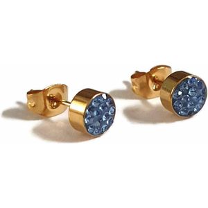 Aramat jewels ® - Goudkleurige oorbellen druzy zweerknopjes licht blauw kristal chirurgisch staal 6mm