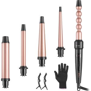 5-in-1 Krultang voor Diverse Krullen, Keramische Toermalijn Coating, Automatische Rotatie en Temperatuurregeling