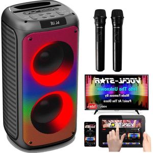 Karaoke set Draagbare machine met Bluetooth en 2 microfoons - 100w luidspreker - 6 verblindende LED - Records Zang - TWS AUX Oplaadbaar