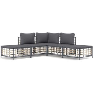 vidaXL Loungeset 5-delig - Poly Rattan - Antraciet Hoeken Bank - Lounge Set - Tuinset - Buitentuinmeubilair - Polyrattan - Antraciet Kleur - Duurzaam - Comfort