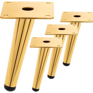 PrimeMatik - Set van 4 taps toelopende meubelpoten met antislipbescherming 15cm goudkleurig