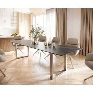 Eettafel Edge keramiek Laminam® Noir Desir bruin 300x100 roestvrij staal smal