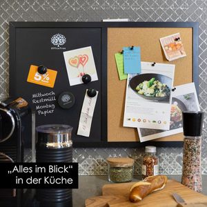 60 x 40 cm keukenbord gecombineerd - krijtbord en magneetbord met prikbord van kurk - wandleisteen keuken met accessoires