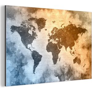 Wanddecoratie Metaal - Aluminium Schilderij Industrieel - Wereldkaart - Abstract - Kleuren - 180x120 cm - Dibond - Foto op aluminium - Industriële muurdecoratie - Voor de woonkamer/slaapkamer